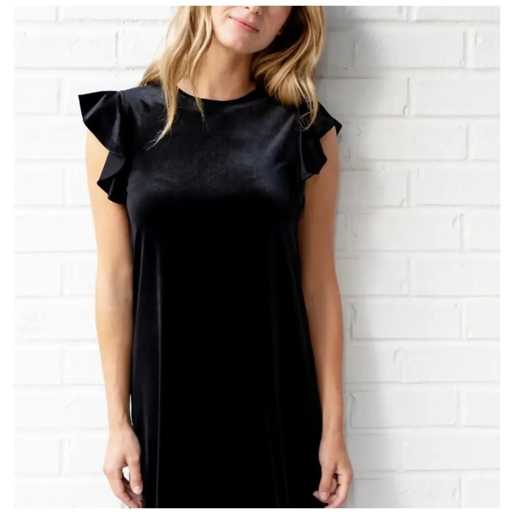 Jude Connally Flutter Sleeve Velvet Velour Dress Black Size XS